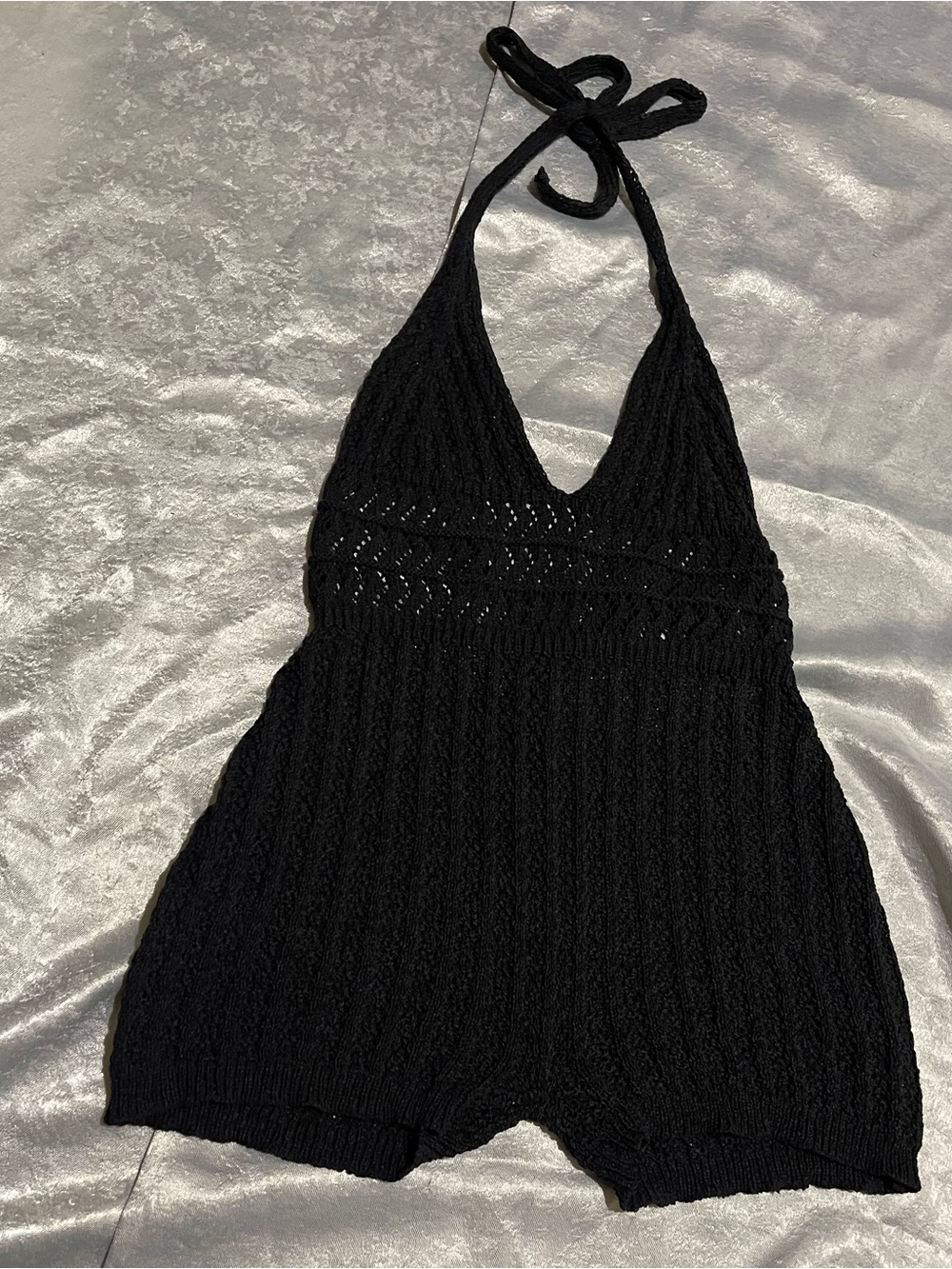 Black Knit Halter Romper